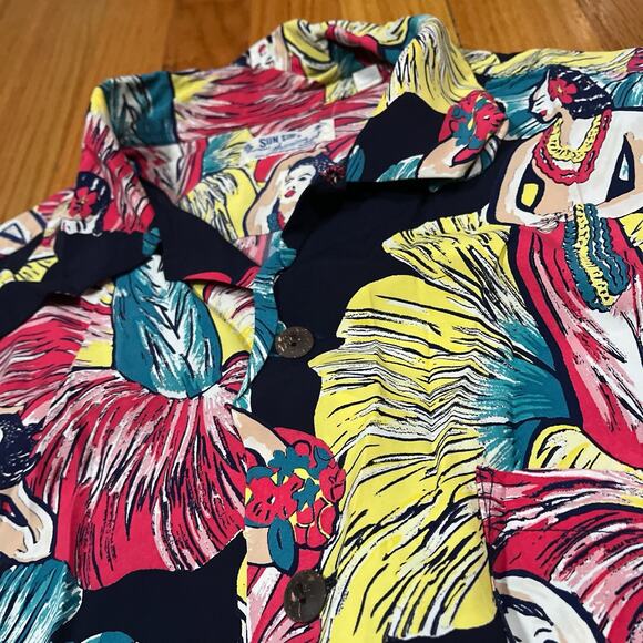 Sun Surf 100% Rayon Hula Girl Print Aloha Hawaiian Shirt Japan Made Medium - Picture 4 of 8